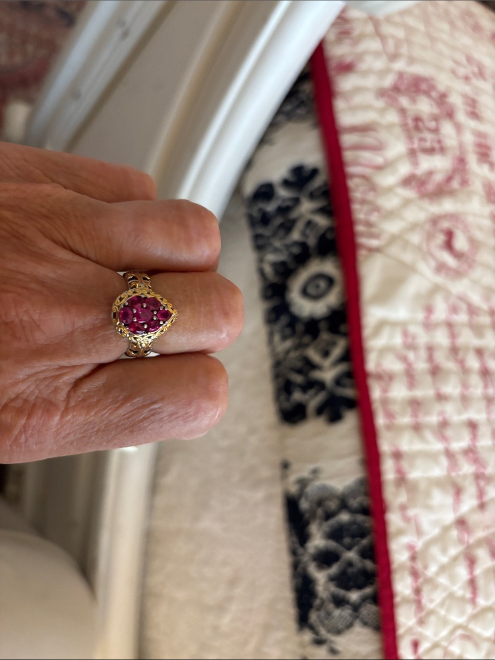 Sterling Silver 925 and 1.77 CT Burmese Ruby Pear-Shaped Cluster Ring SZ 9 - Picture 2 of 16
